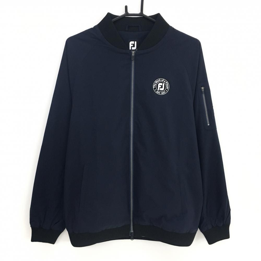 【超美品】フットジョイ ジャケットブルゾン ネイビー×黒 ロゴシリコンワッペン 裏地メッシュ メンズ L ゴルフウェア FootJoy
