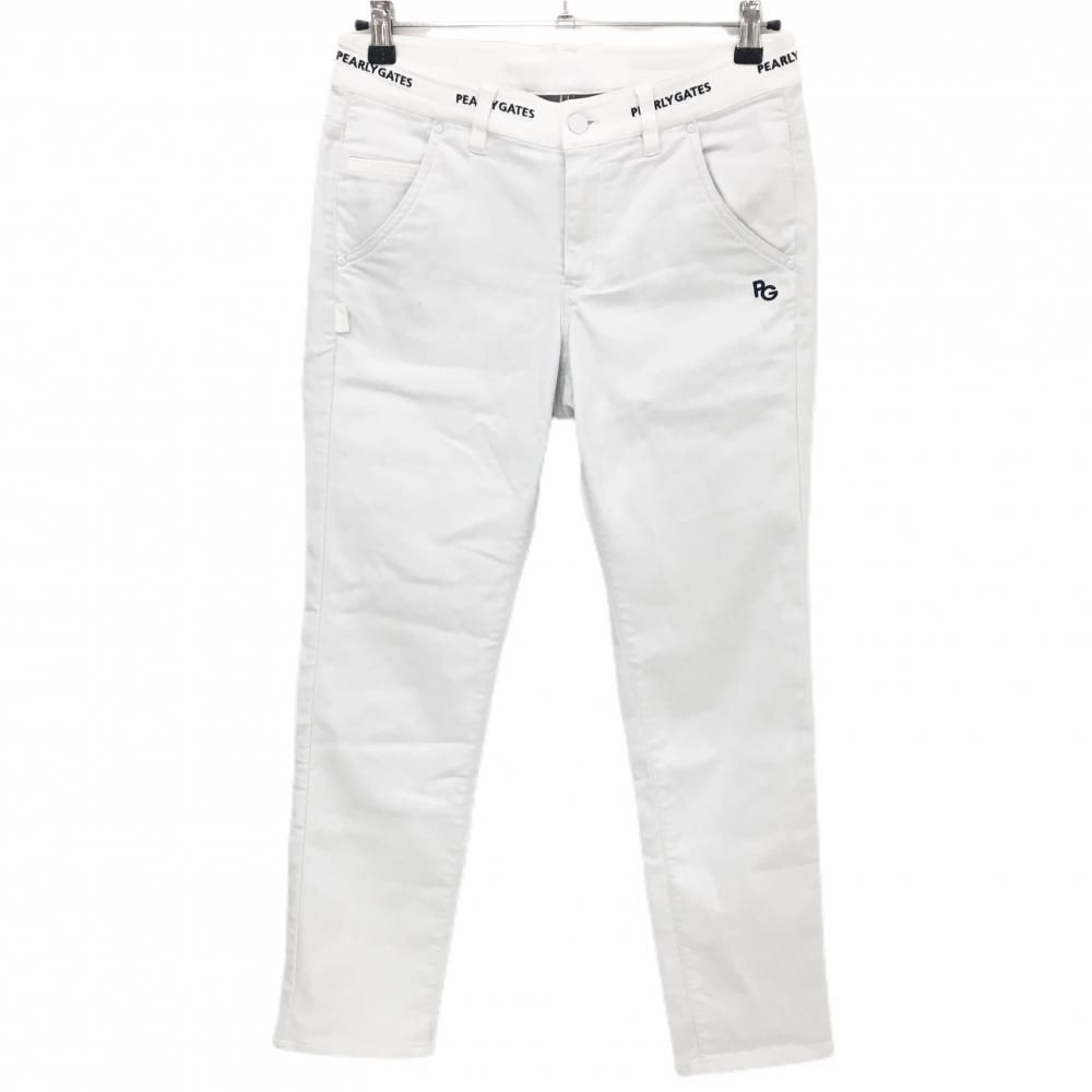 パーリーゲイツ パンツ 白 ウエストロゴ刺しゅう 裏地付き レディース