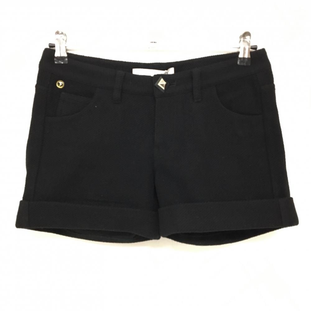 新品】マークアンドロナ ショートパンツ 黒 斜めストライプ織生地