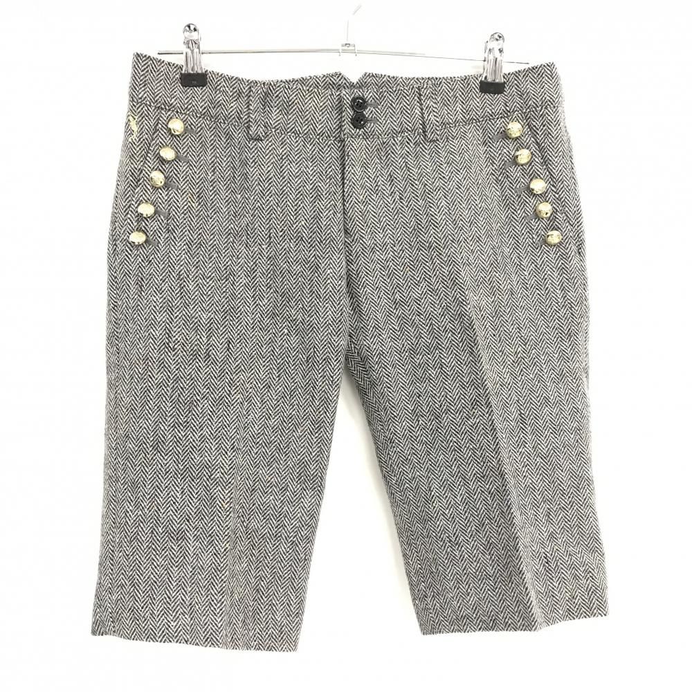 マークアンドロナ ハーフパンツ ダークブラウン 白 ヘリンボーン ウール混 レディース M ゴルフウェア MARK＆LONA