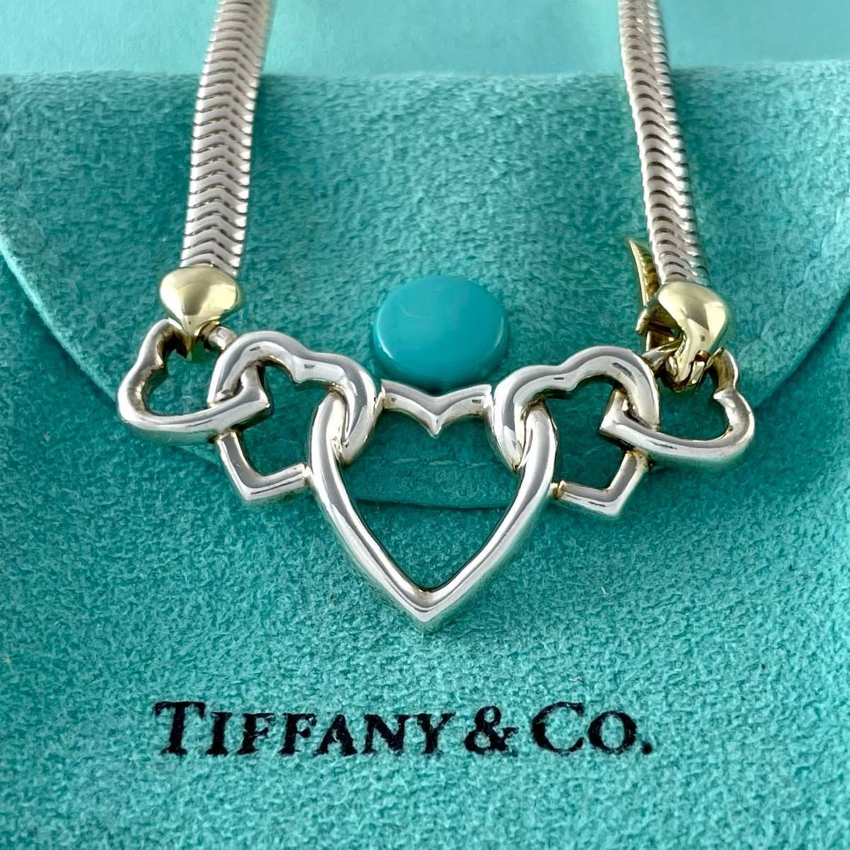 オールドティファニー トリプルハート スネーク ネックレス コンビ