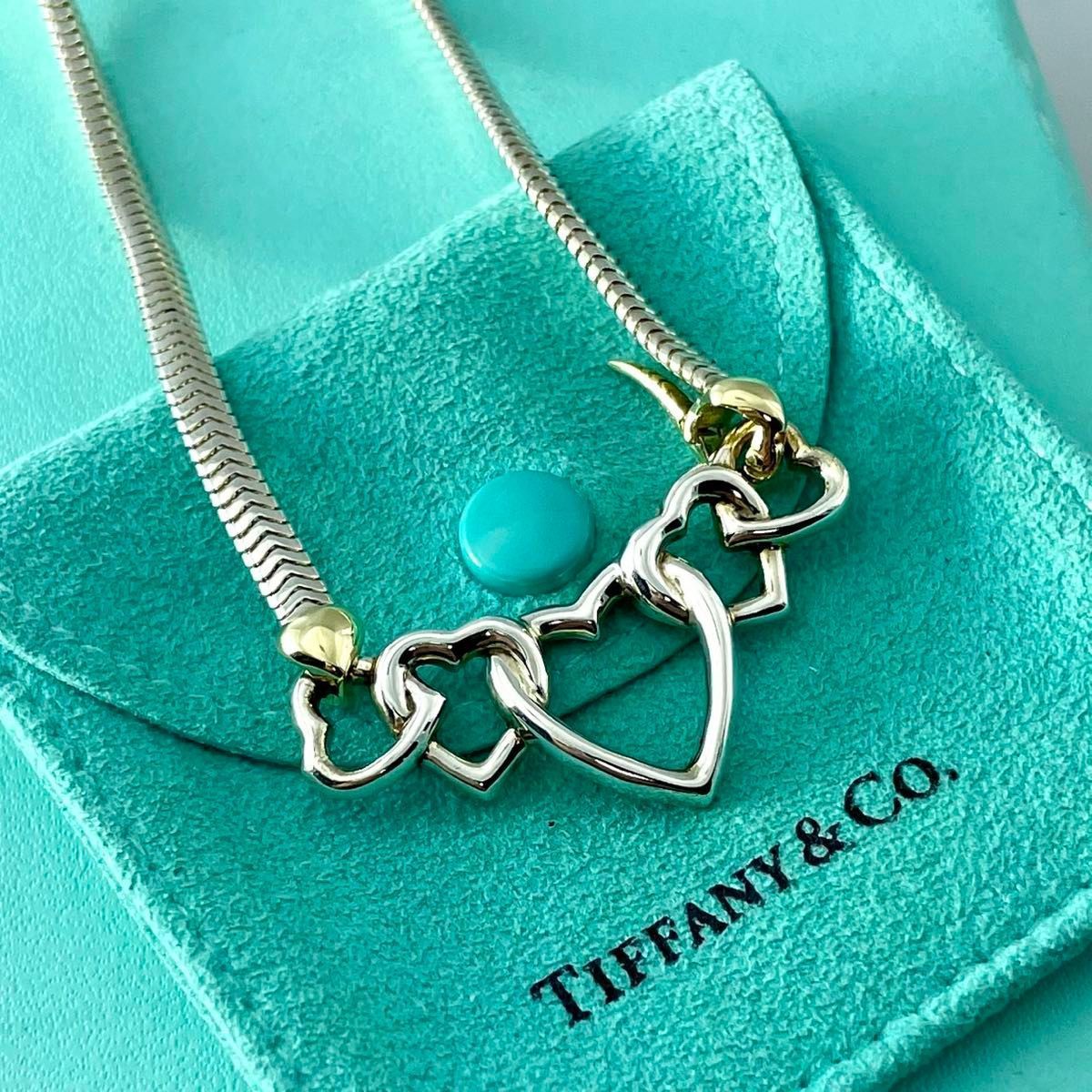 オールドティファニー トリプルハート スネーク ネックレス コンビ