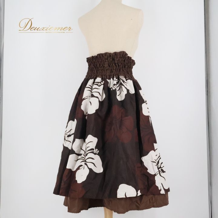 フラダンス 衣装 パウスカート ブラウン系 ハイビスカス柄 ハワイアン