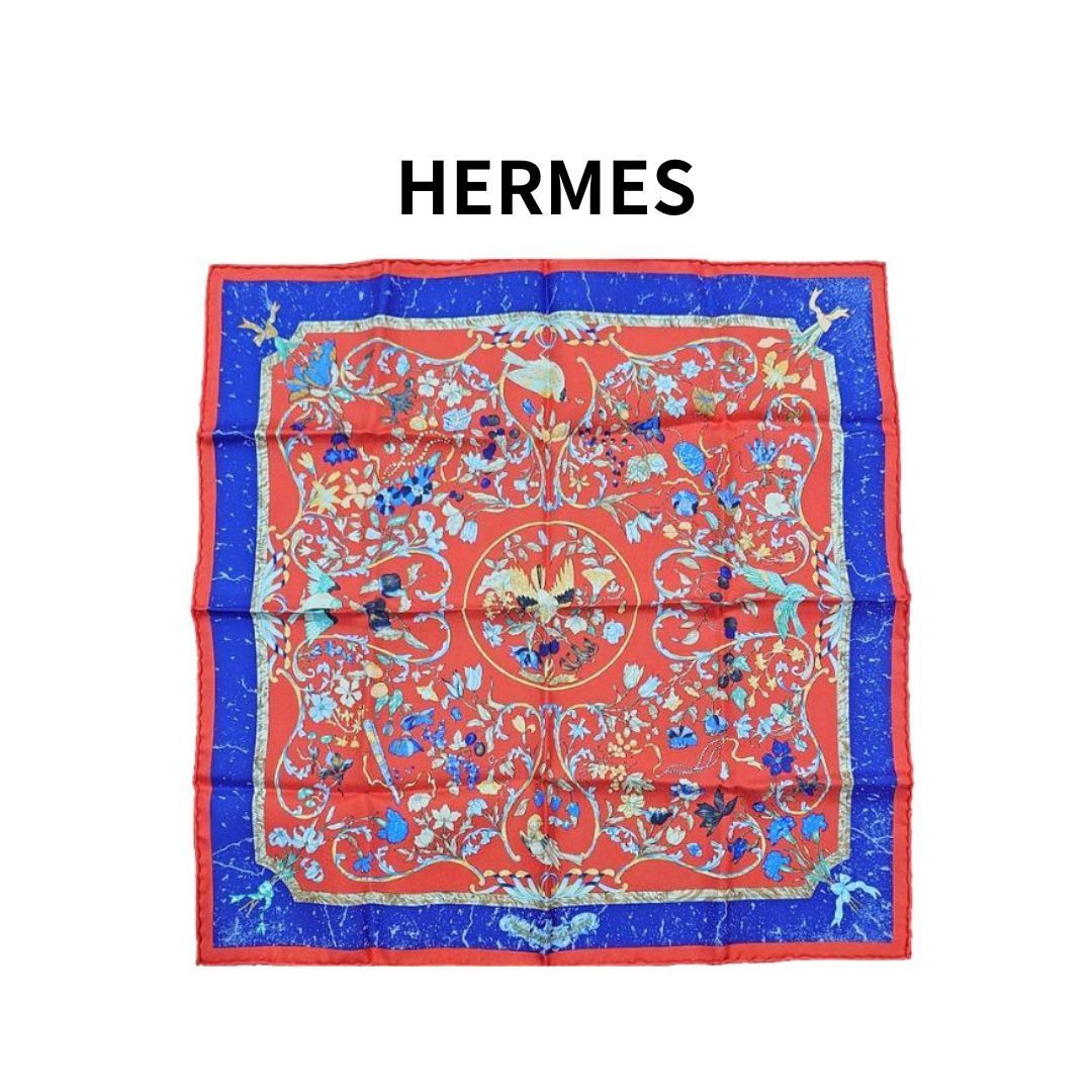 HERMES エルメス シルク ミニ スカーフ カレ45 東洋の石と西洋の石細工