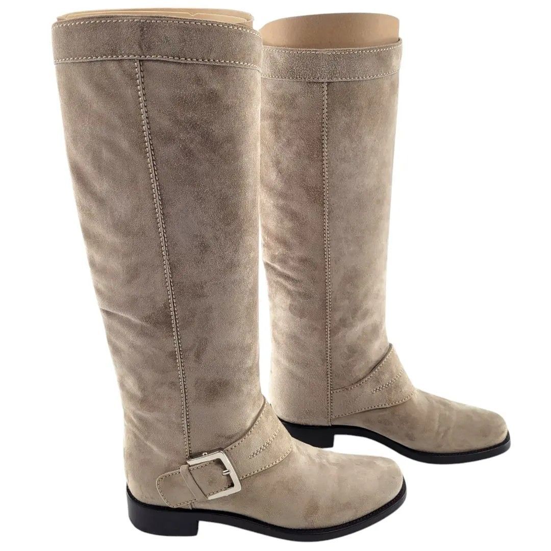 カシミヤレザーロングブーツ スエード