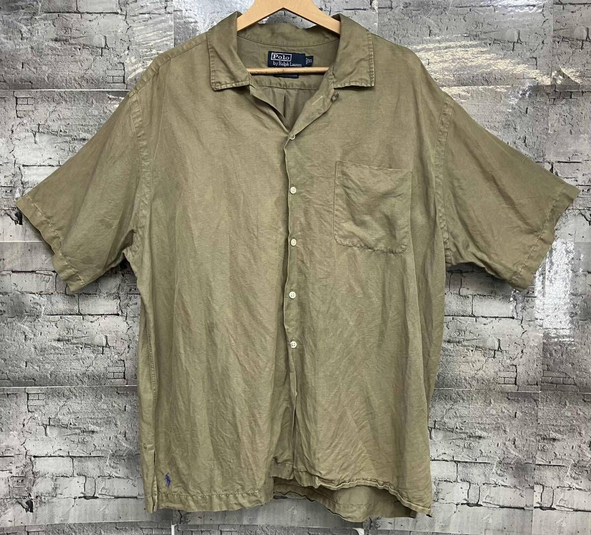 POLO RALPH LAUREN ポロ ラルフローレン CALDWELL コールドウェル silk シルク linen リネン 半袖シャツ サイズXL カーキ