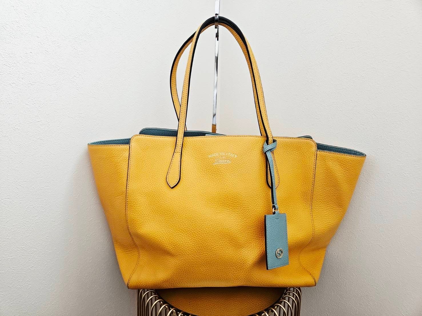 GUCCI グッチ レザートートバッグ バイカラー イエロー×ブルー