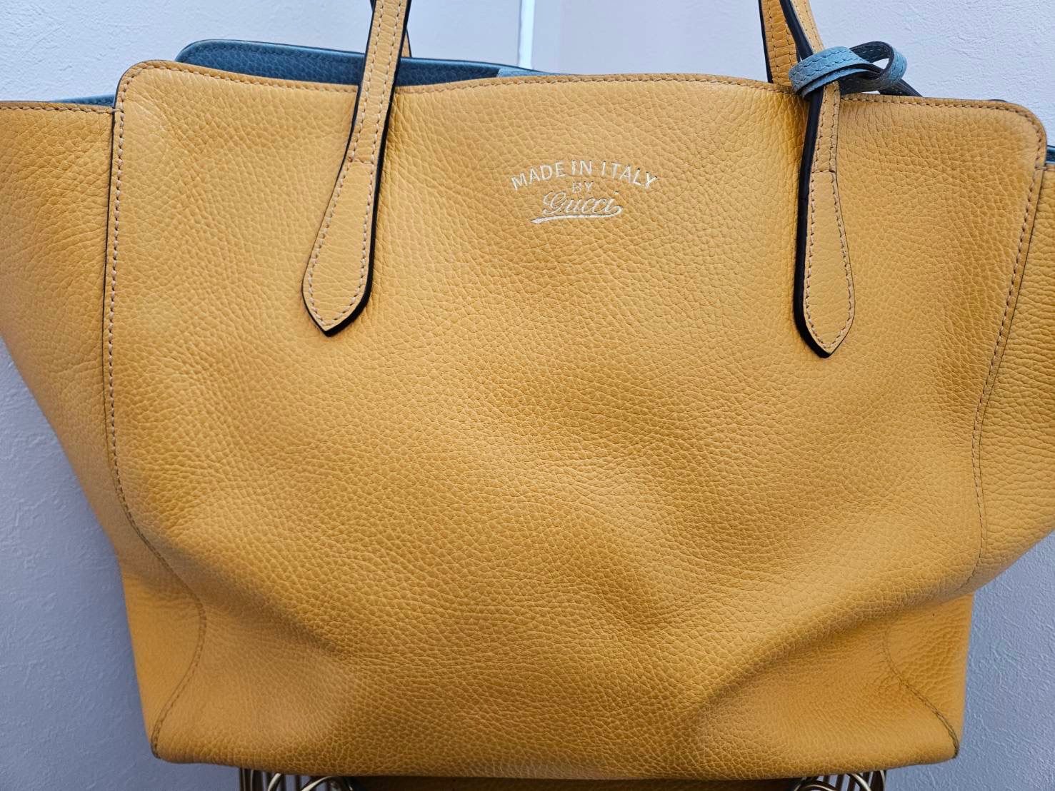 GUCCI グッチ レザートートバッグ バイカラー イエロー×ブルー