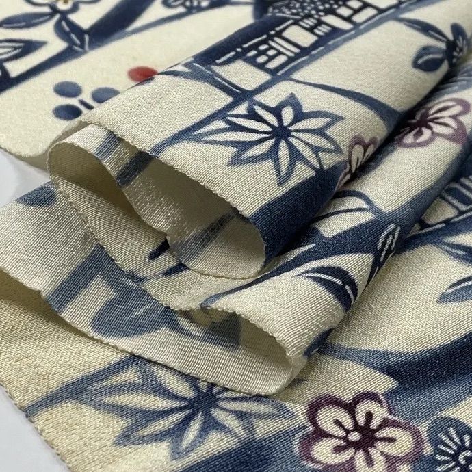 新品★﻿小紋 着尺 反物 リメイク-23 小紋 着尺 反物 1本 正絹 同梱購入歓迎 四季の花 家屋柄 リメイク用