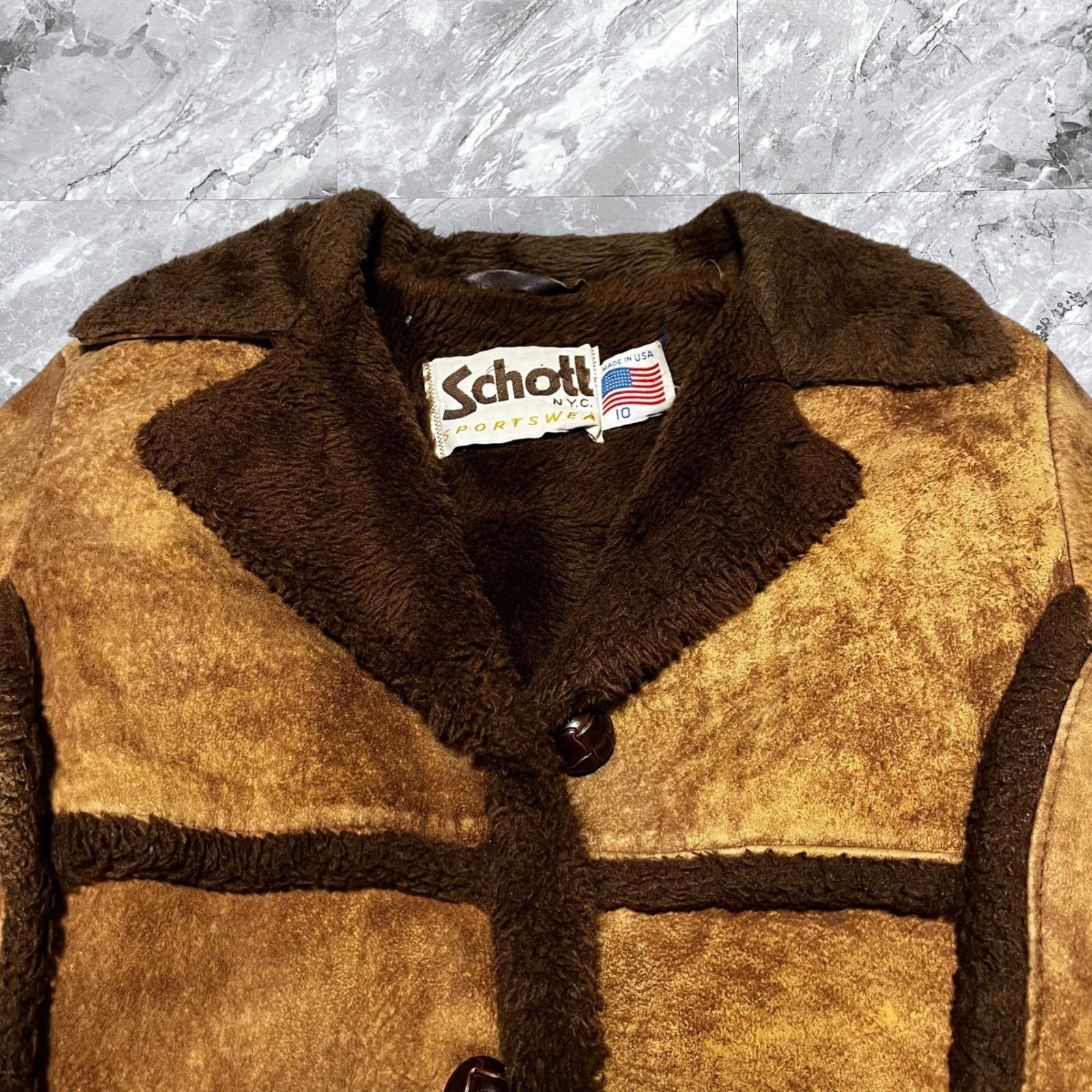 Schott ショット ムートンジャケット ボア レザー 本革 クルミボタン