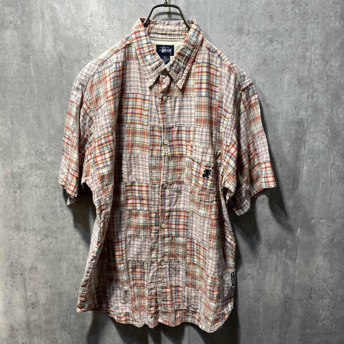 00s OLD STUSSY パッチワークチェックシャツ サイズL チェック柄