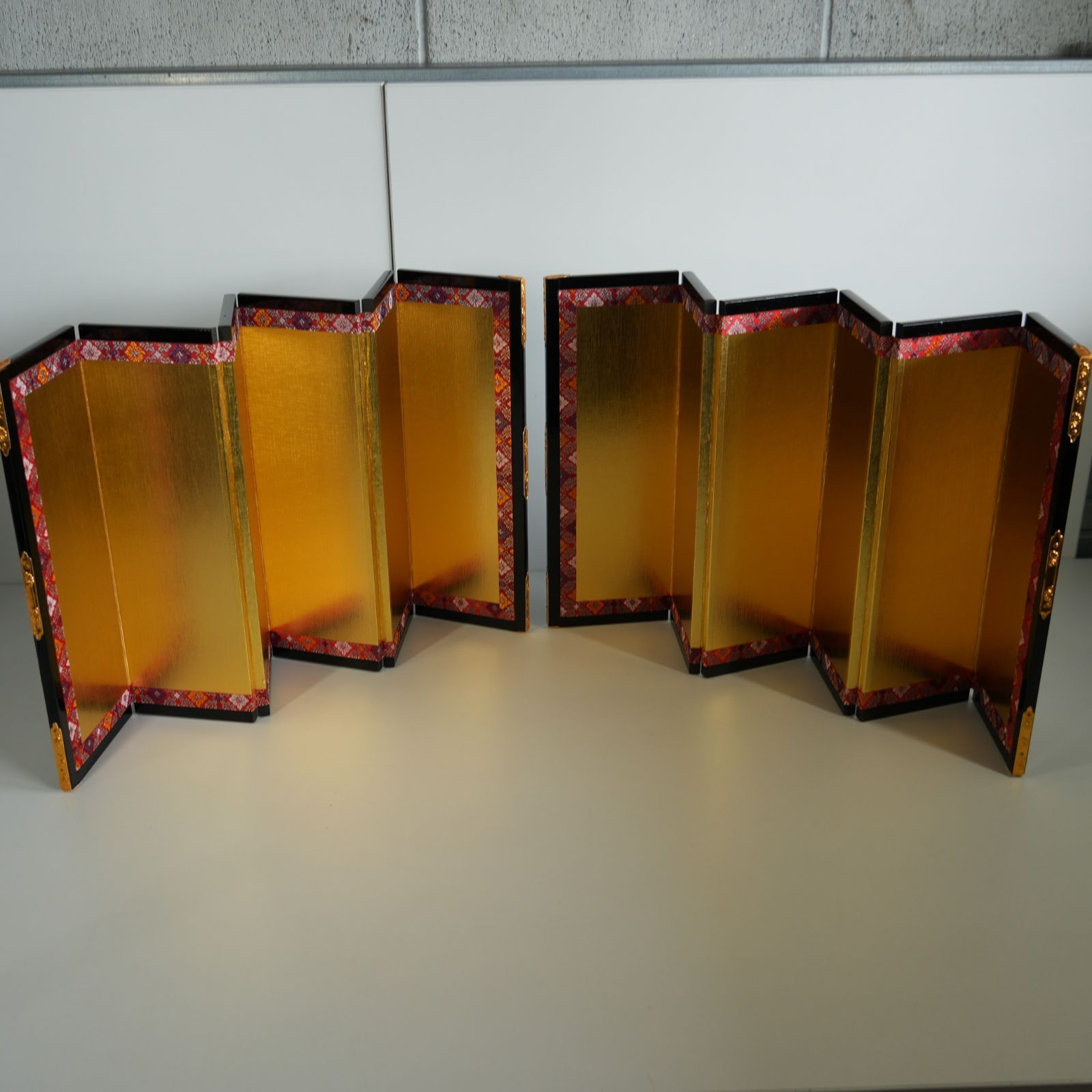 IM] 屏風 金無地 繁蔵作 絹目 2隻 6曲1双 横幅43.5cm 高さ33cm 現状品