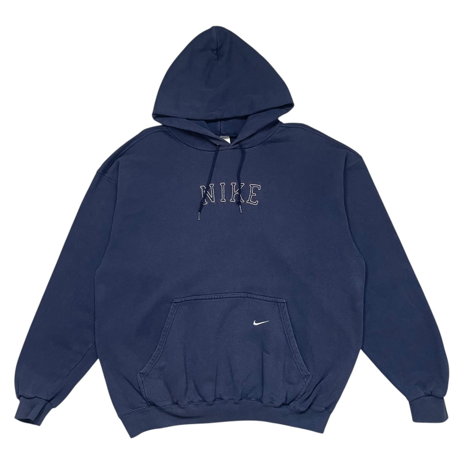 90s ナイキ 刺繍 ロゴ フーディー パーカー ネイビー サイズ L