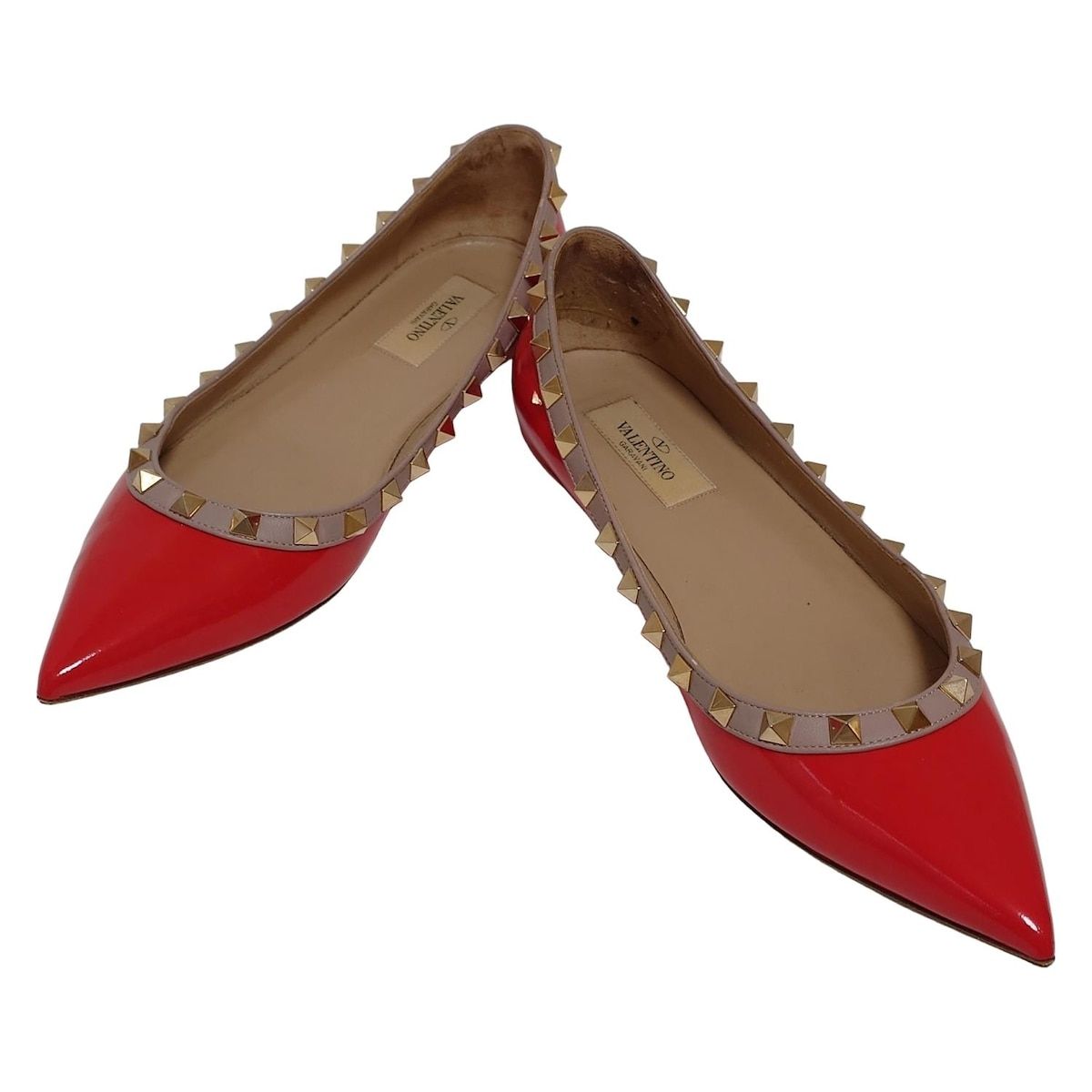 バレンチノガラバーニ フラットシューズ 37 1 2 レディース - レッド レザー