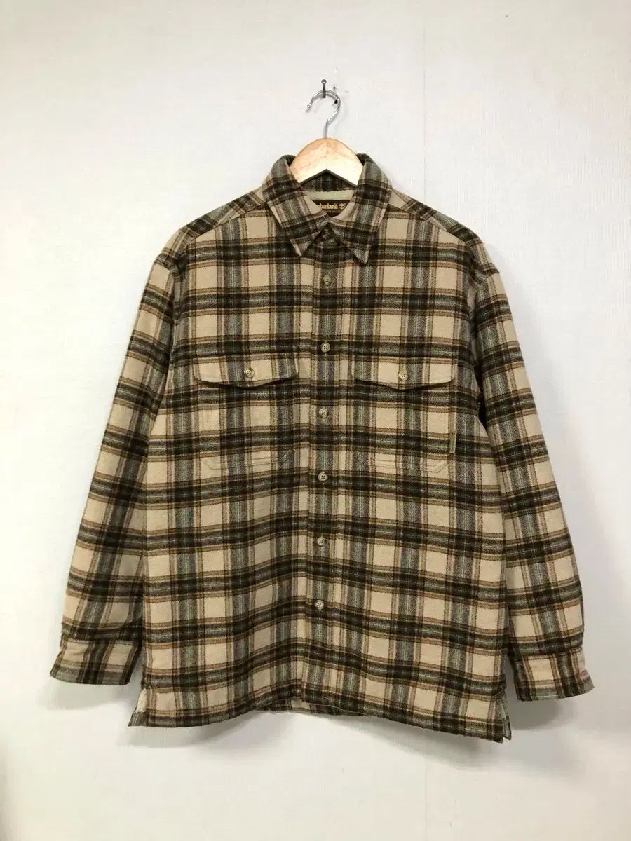 ティンバーランド メンズ ヘビー ウール キルティング CHECK シャツ 兼 ジャケット _ ベージュ/グリーン
