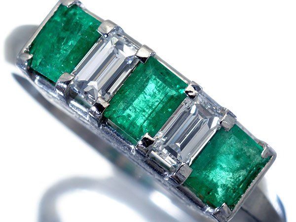 ジュエリー アンティークデザイン 良質天然エメラルド0.76 ct＆ 上ダイヤ0.38 ct Pt 900リング h 8062 kglm