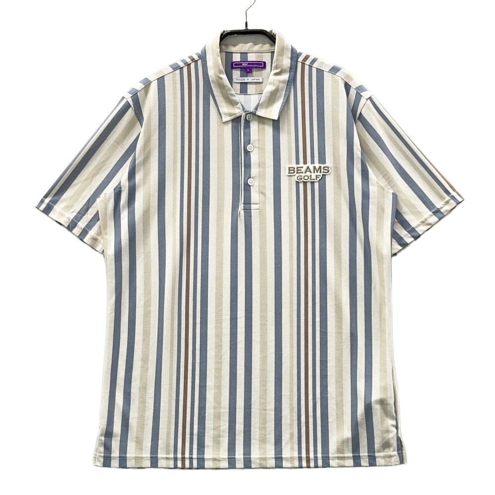 サイズ L BEAMS GOLF ビームスゴルフ モデル 半袖ポロシャツ ストライプ柄 ベージュ系 ゴルフウェア メンズ ストスト