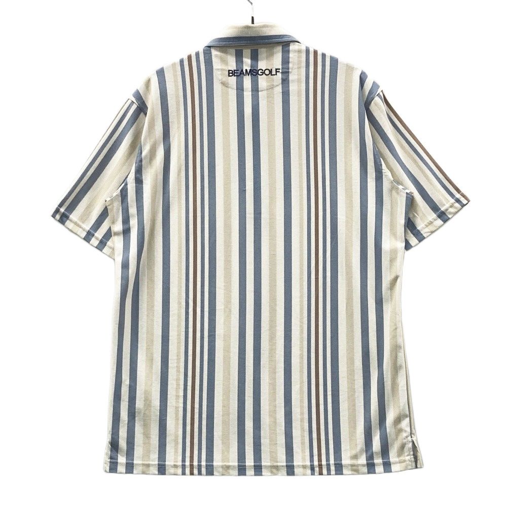 サイズ L BEAMS GOLF ビームスゴルフ モデル 半袖ポロシャツ ストライプ柄 ベージュ系 ゴルフウェア メンズ ストスト