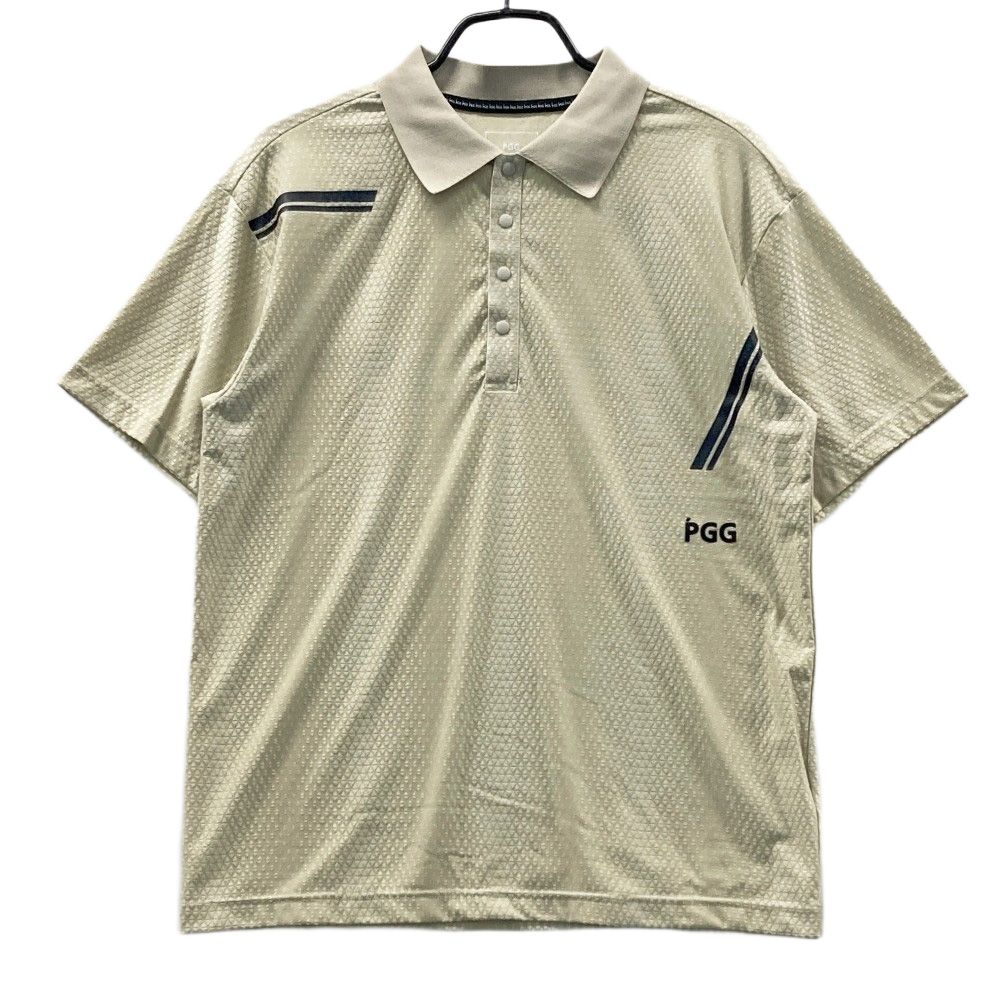 サイズ 4 PGG PEARLY GATES パーリーゲイツ モデル ロゴプリント 半袖ポロシャツ 総柄 ベージュ系 ゴルフウェア メンズ ストスト