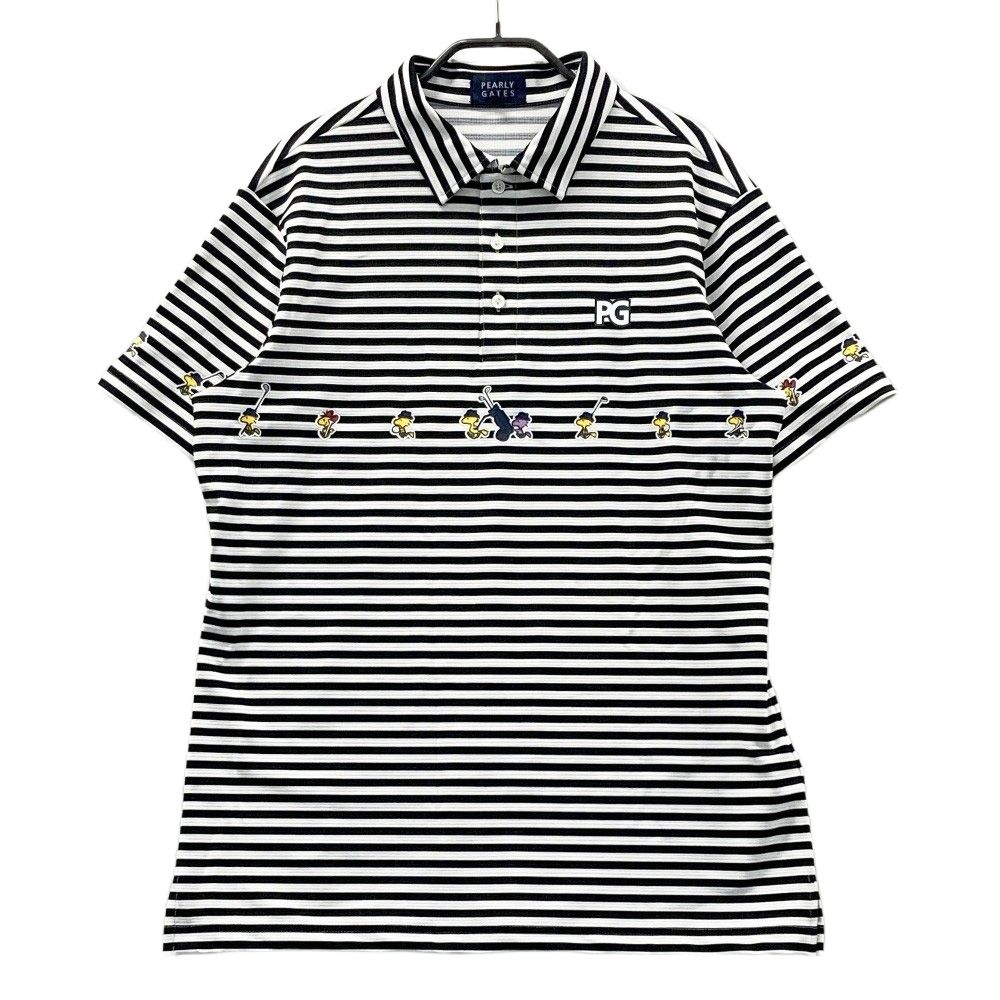 サイズ 5 PEARLY GATES パーリーゲイツ ×PEANUTS モデル 半袖ポロシャツ スヌーピー ボーダー柄 ホワイト系 ゴルフウェア メンズ ストスト