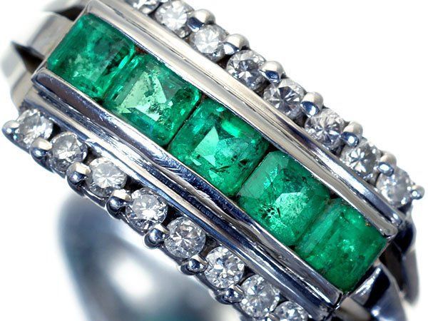 ジュエリー クラシックデザイン 良質天然エメラルド0.72 ct＆ダイヤモンド0.29 ct Pt 900リング h 8063 ur