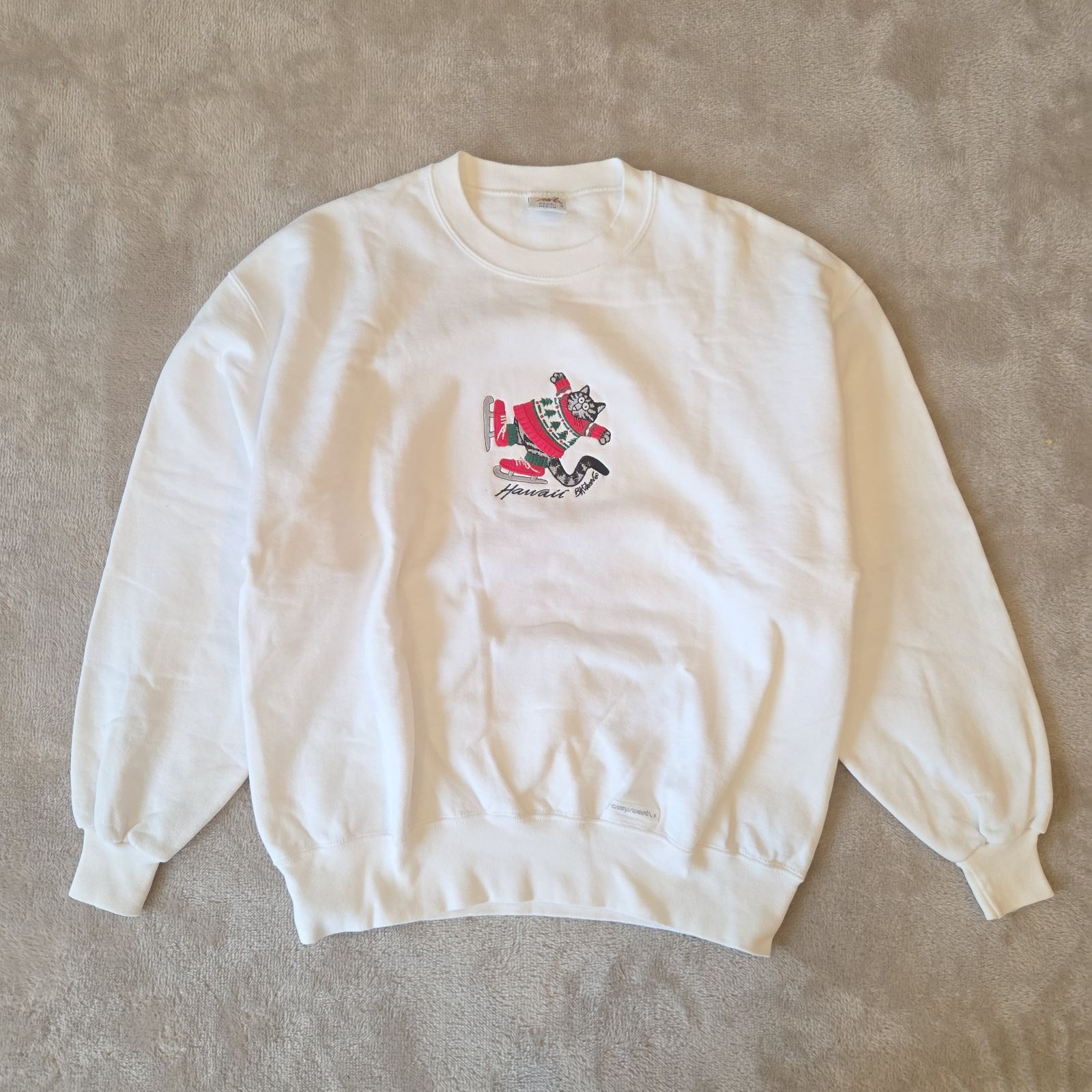 Crazy Shirts USA製】刺繍ネコ スウェット 白 M ハワイ 人気デザイン 