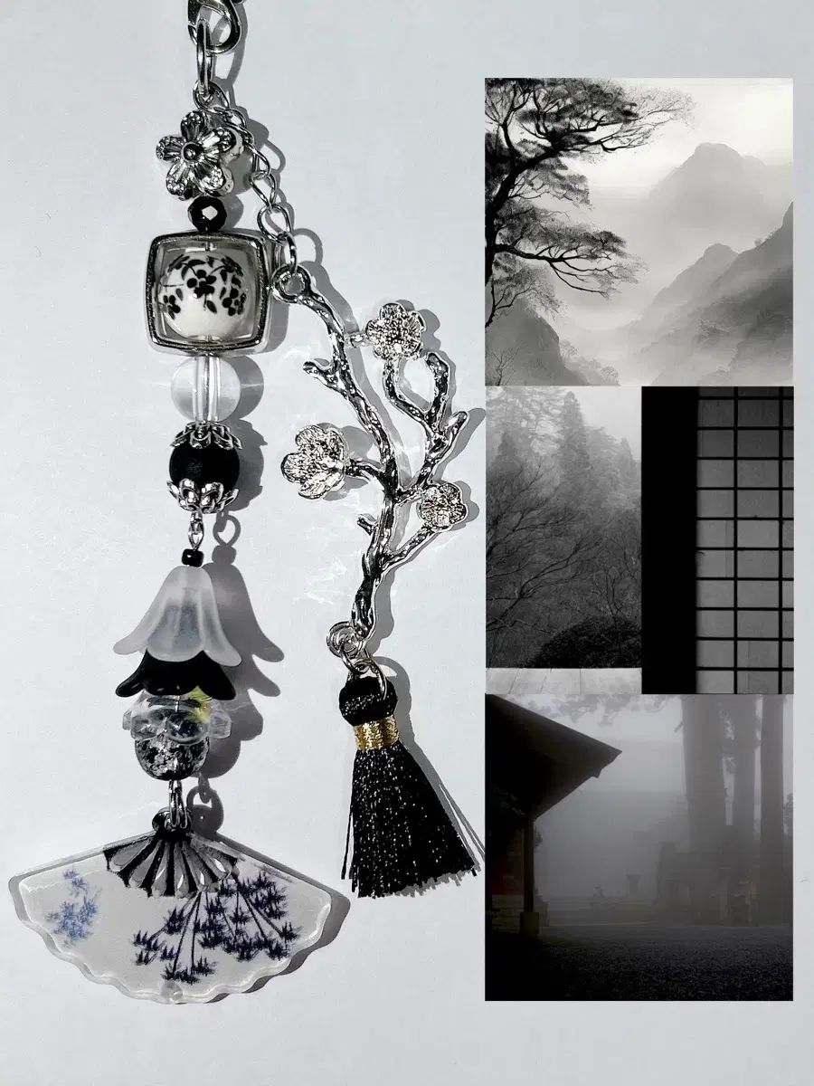 時代劇風ビーズキーホルダー しおり キーチェーン スマートフォン ホルダー