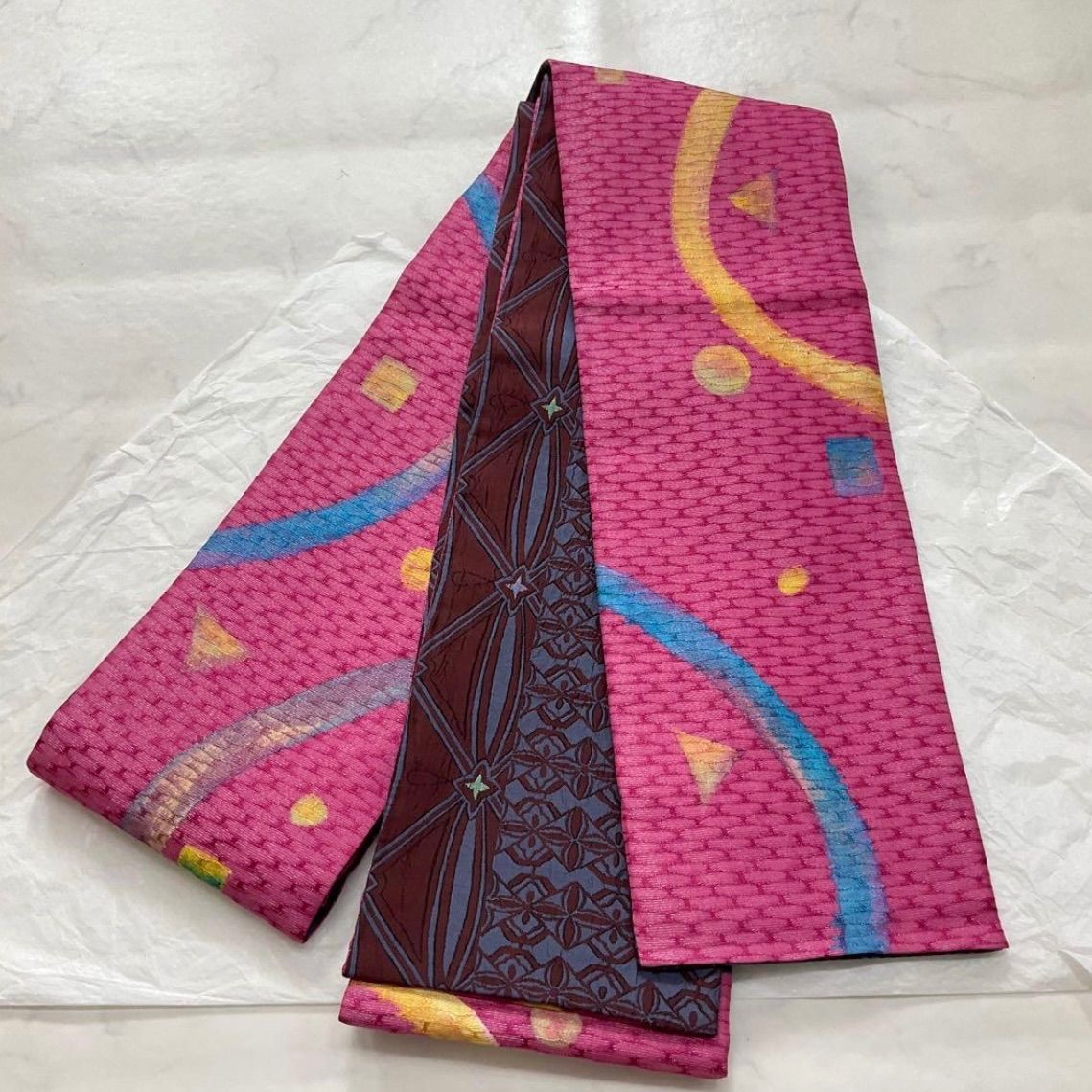 ●kimono one●kimonoarisa●正絹●変わり織●リバーシブル●半幅帯半巾帯小袋帯●長尺●436㎝●