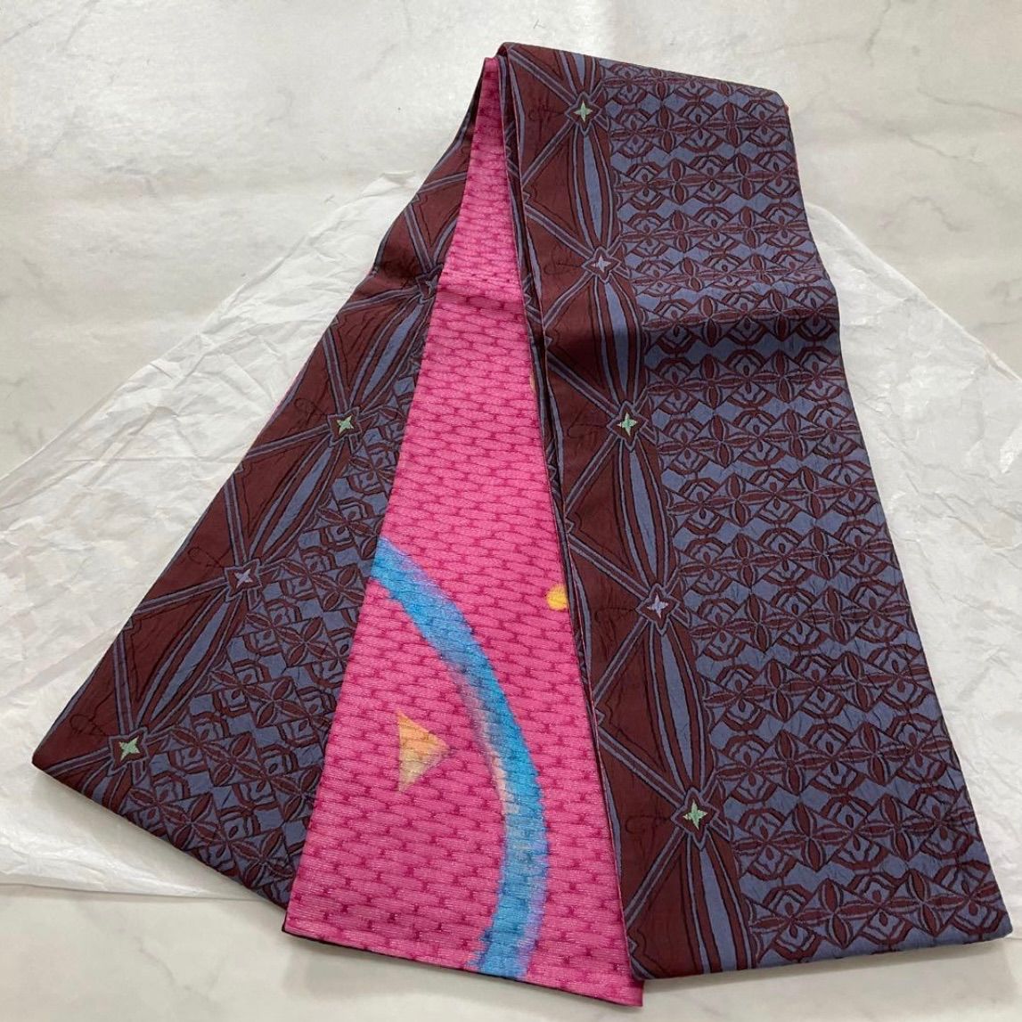 kimono one kimonoarisa 正絹 変わり織 リバーシブル 半幅帯半巾帯小袋帯 長尺 436㎝