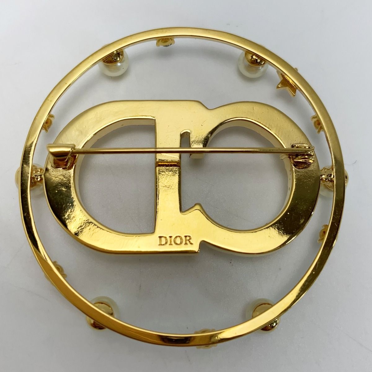 Christian Dior クリスチャンディオール ブローチ CDロゴ ゴールド