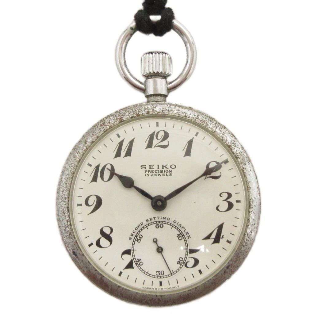 【稼働】 SEIKO PRECISION 手巻き シルバー 懐中時計 鉄道 セイコー SEIKO プレシジョン 15石 鉄道時計 懐中時計 手巻き 15石 白