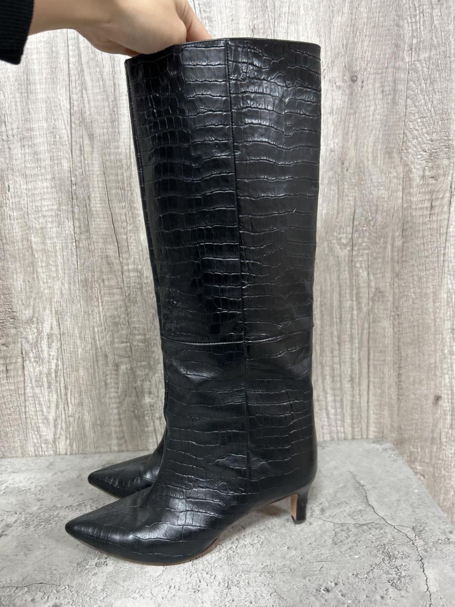  pelleterno ペレテルノ クロコダイル柄 ロング ブーツ size 37 黒 レディース ロングブーツ ブーツ