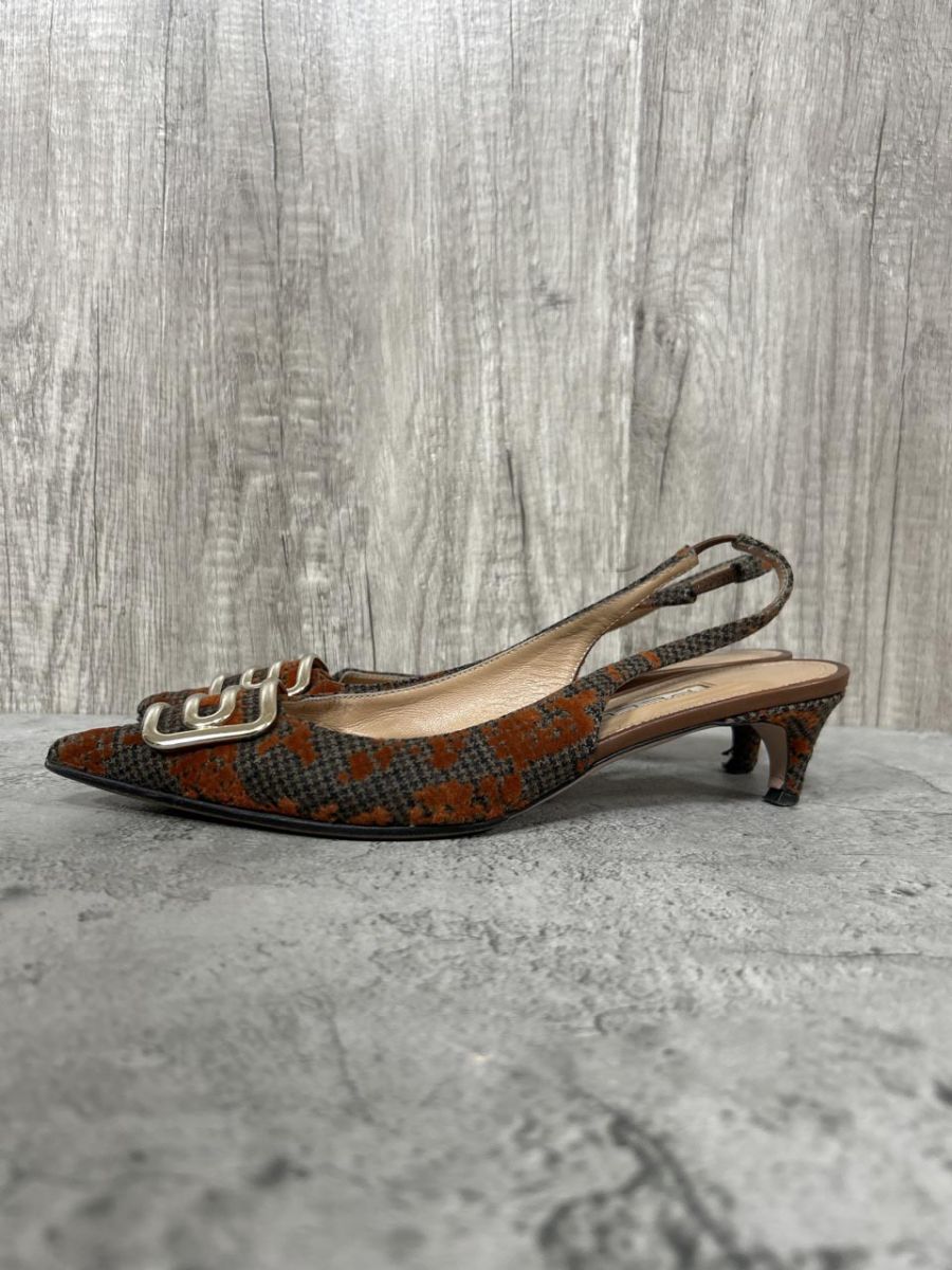 PELLICO ペリーコ 千鳥柄 ベロア オープンバック パンプス size38