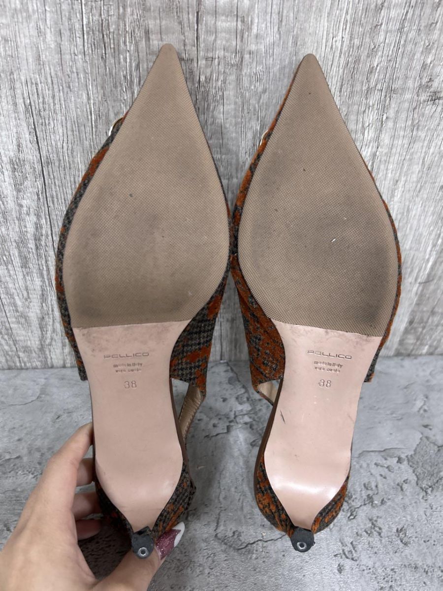 PELLICO ペリーコ 千鳥柄 ベロア オープンバック パンプス size38
