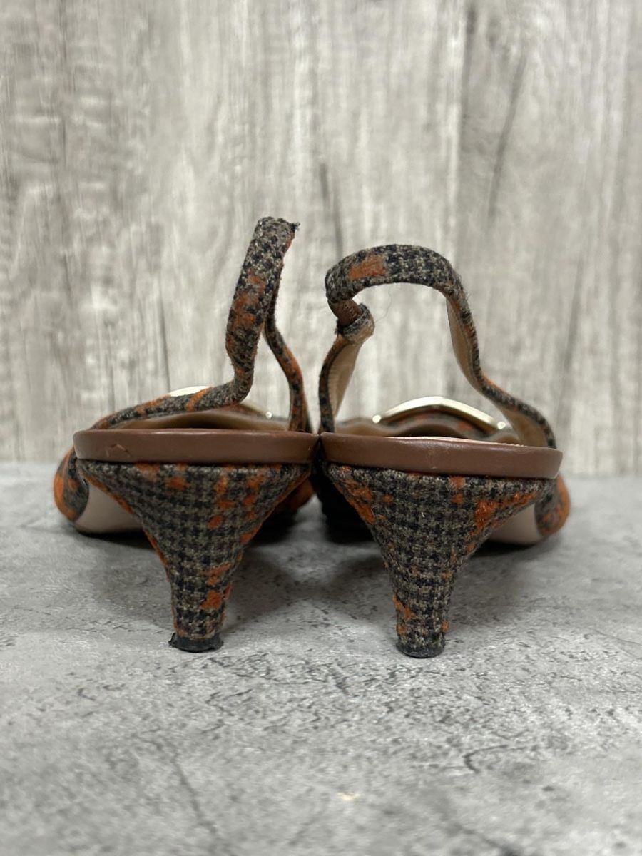 【PELLICOペリーコ】フラットパンプス 千鳥格子 バックル 36.5 PELLICO ペリーコ 千鳥柄 ベロア オープンバック パンプス size38