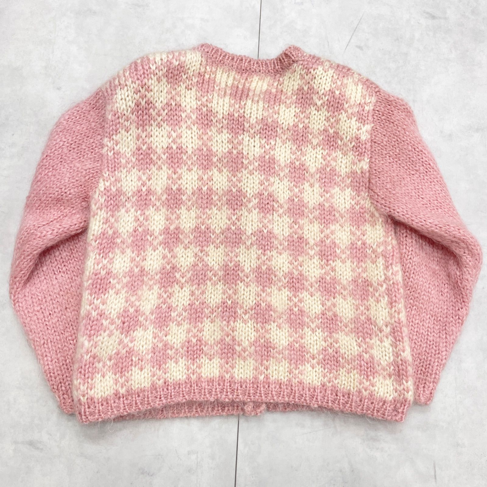 ピンクハウス　モヘアニット　100%ウール PINK HOUSE ピンクハウス モヘヤ ウール ニットカーディガン チェック