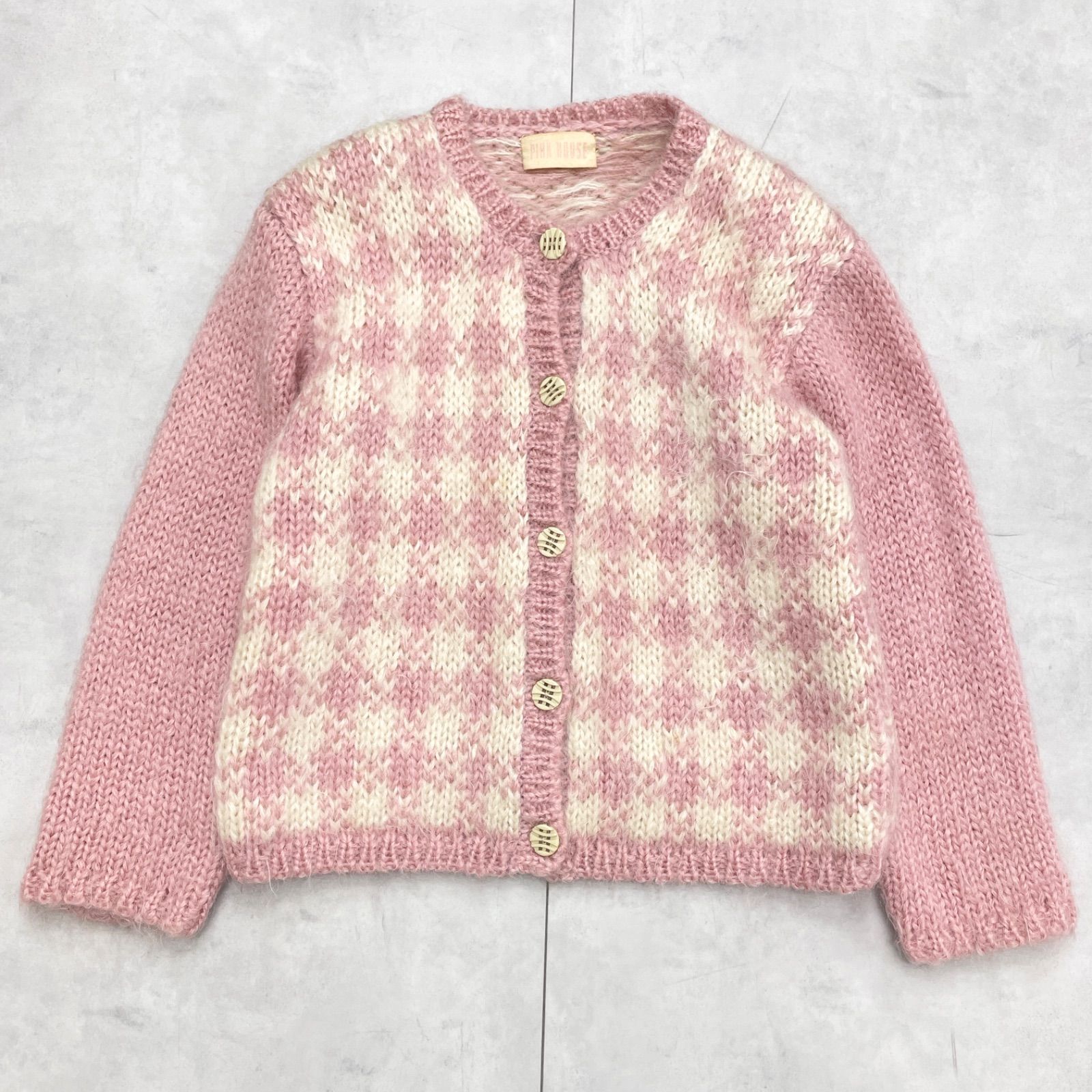 PINK HOUSE ピンクハウス モヘヤ ウール ニットカーディガン チェック