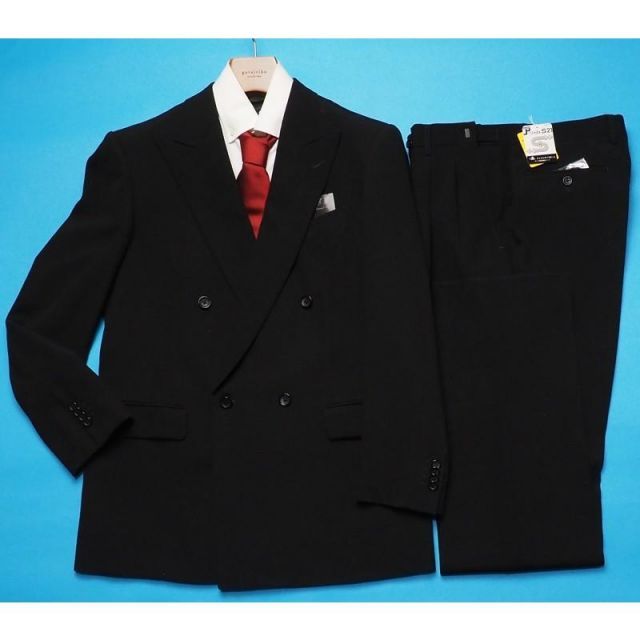 新品訳 大手スーツ専門店扱い 春秋 ウール100% 無地 ダブルブレスト