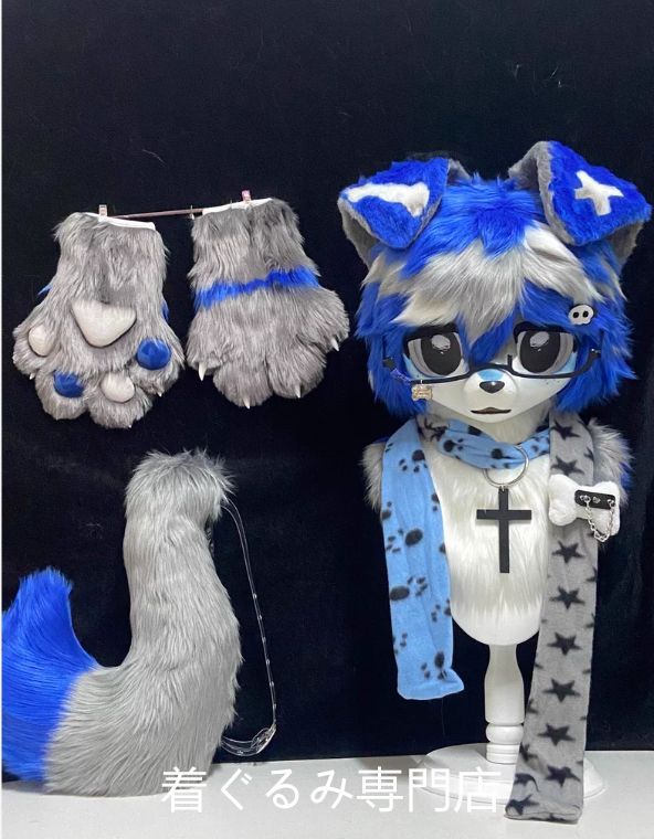 犬 ファースーツ マスク 着ぐるみセット ケモノ 全頭ヘッド ぬいぐるみ コスプレ コスチューム