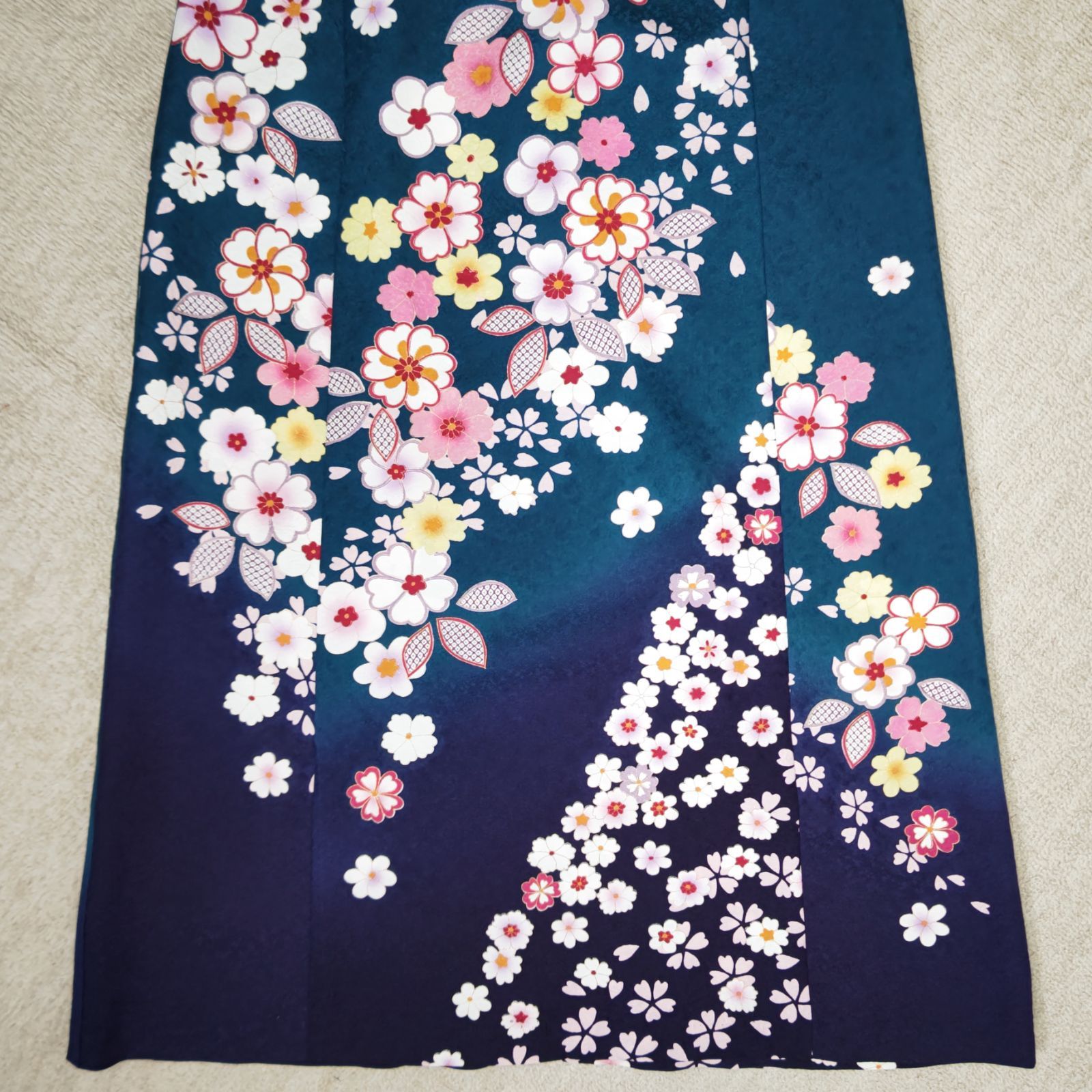 zunezune 振袖ドレス ノースリーブ 着物リメイクワンピース 青緑