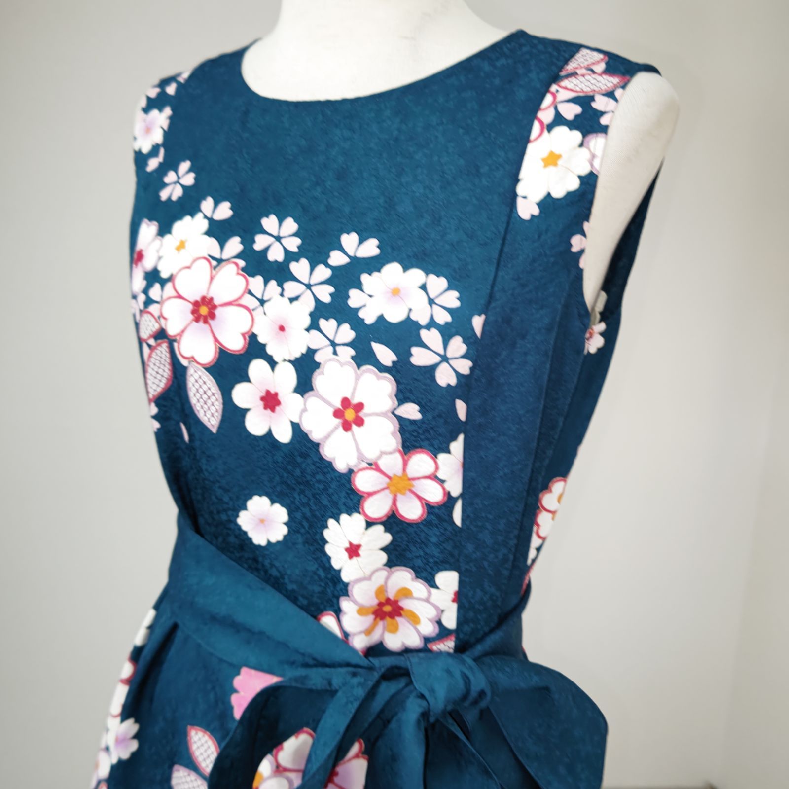 zunezune 振袖ドレス ノースリーブ 着物リメイクワンピース 青緑