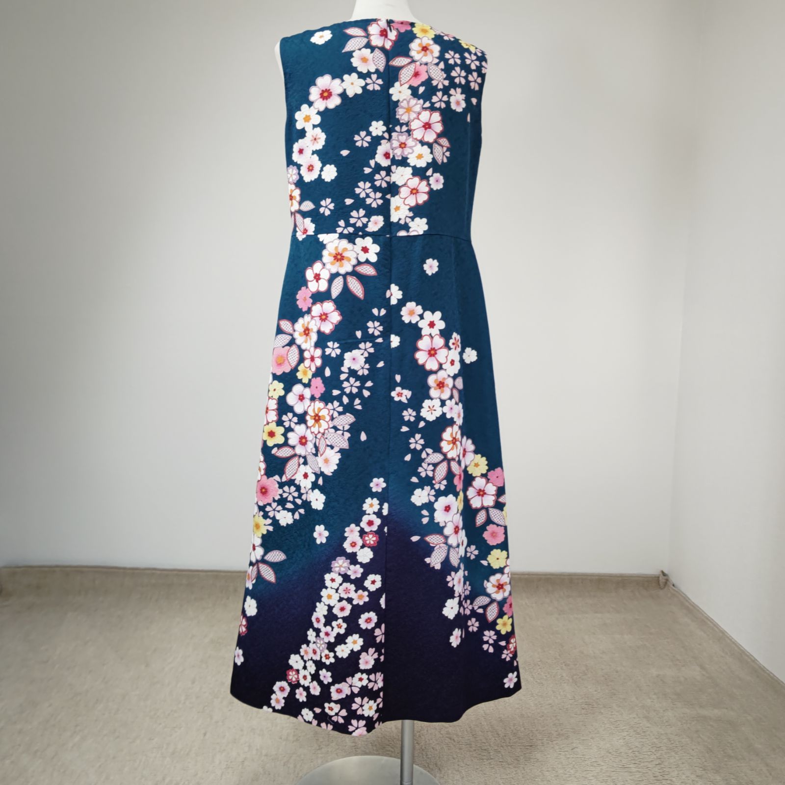 zunezune 振袖ドレス ノースリーブ 着物リメイクワンピース 鶯色