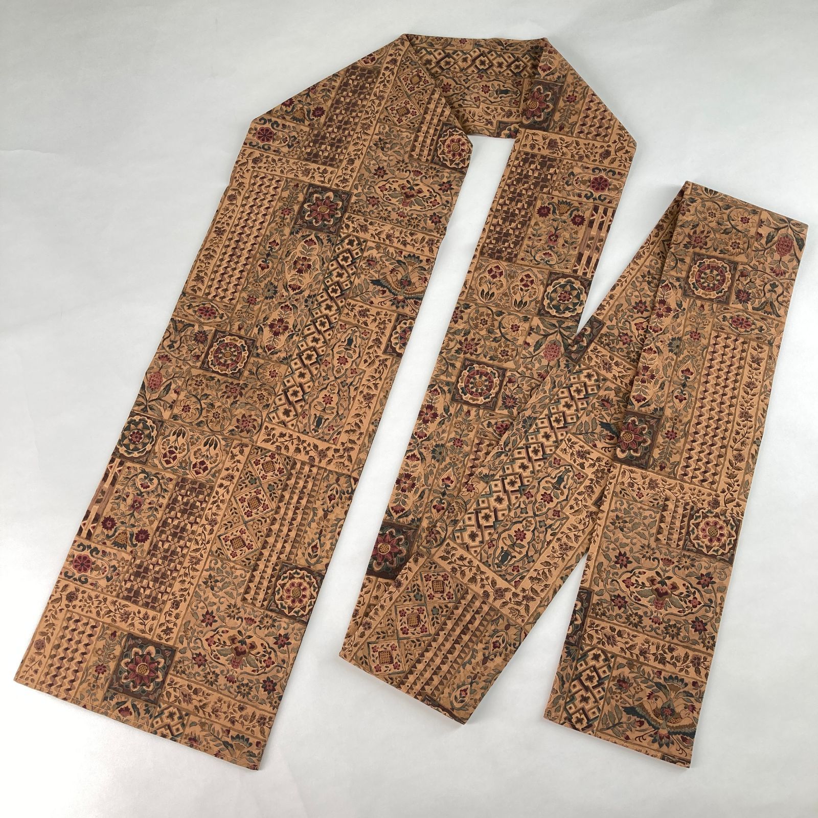 たんす屋 リユース帯 帯 名古屋帯 薄茶 カジュアル 染め 更紗 絹 未