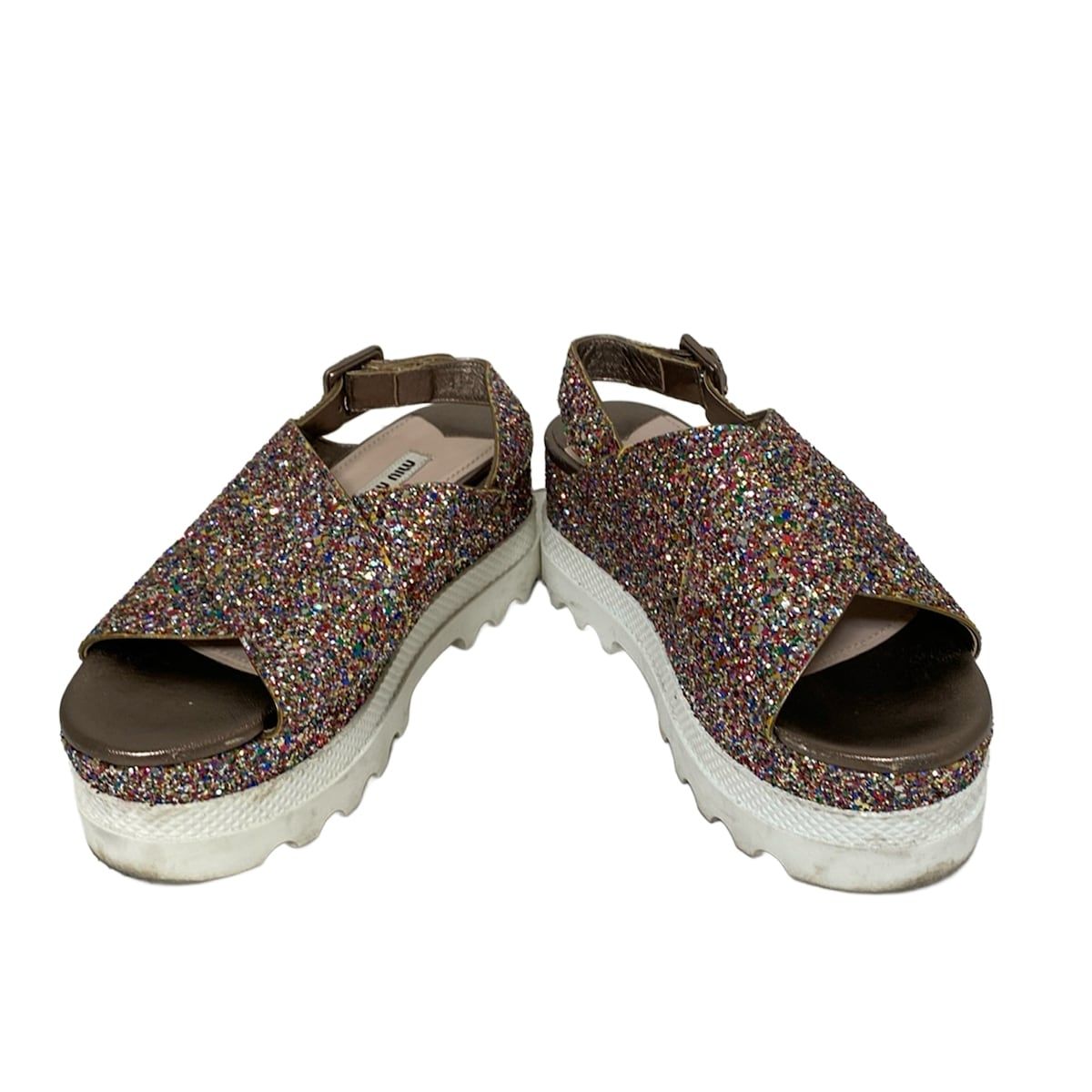 miumiu ミュウミュウ サンダル 35 1 2 レディース - シルバー×マルチ