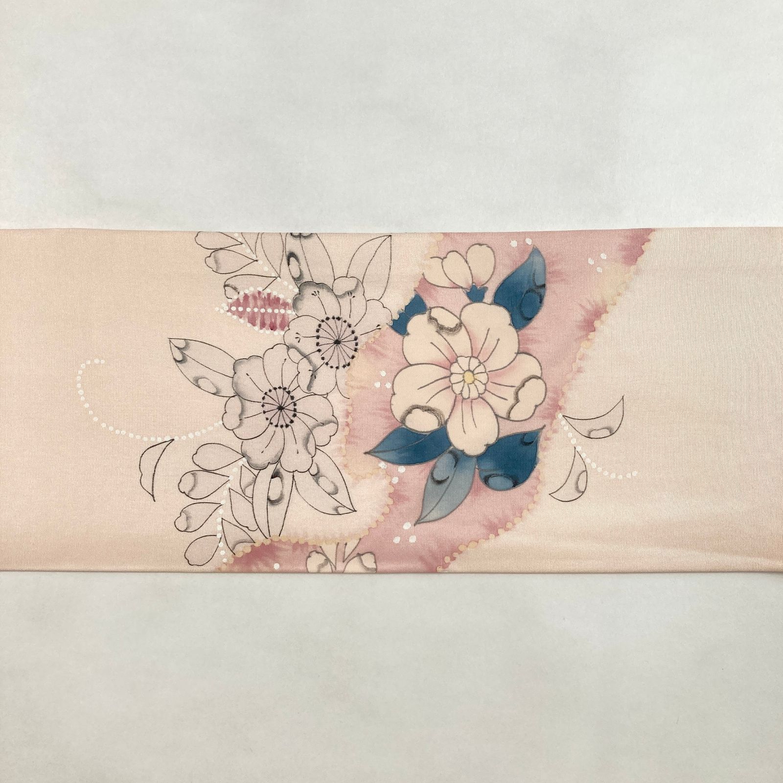 たんす屋 リユース帯 帯 名古屋帯 淡珊瑚 薄ピンク カジュアル 塩瀬