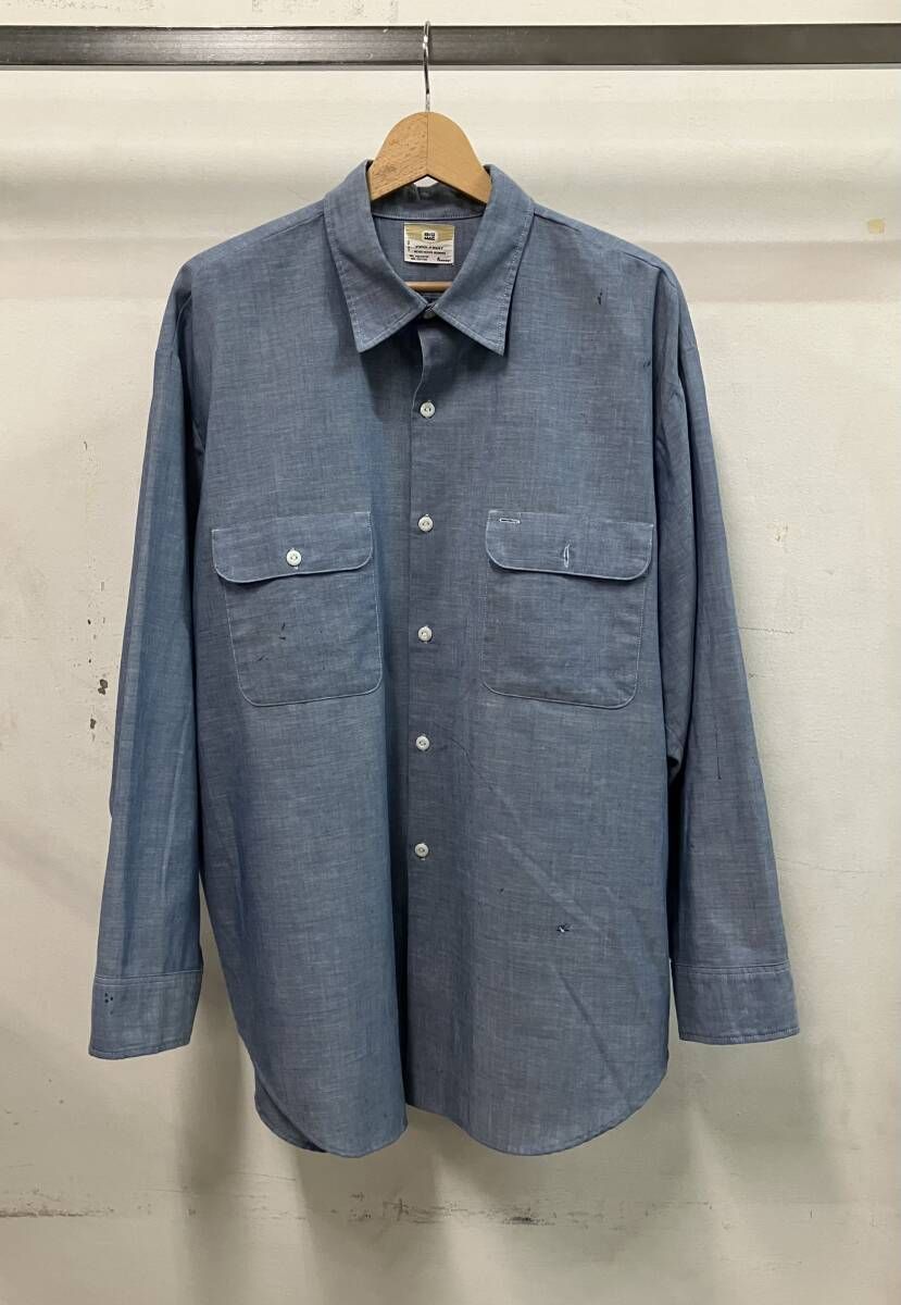 BIGMAC / 60s~70s/シャンブレー/長袖シャツ/S/ポリエステル/BLU/無地/ヨゴレ有 BIG MAC ビッグマック 長袖シャツ 60S 70S シャンブレー 汚れ多数あり