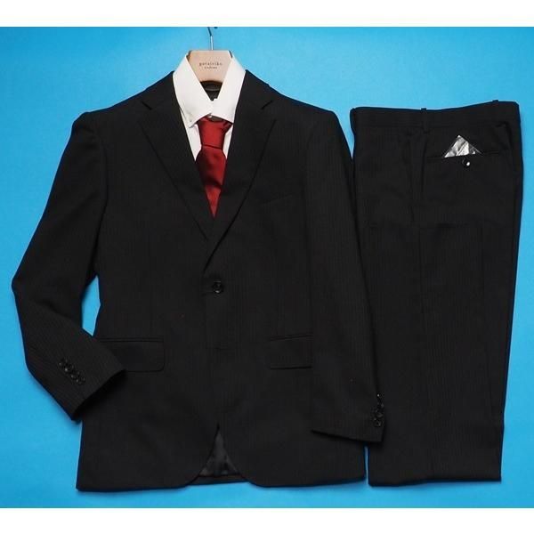 新品 大手百貨店扱い 秋冬 ウール混ギャバジン ストライプ ツーパンツ スーツ A3黒(A) 1148862