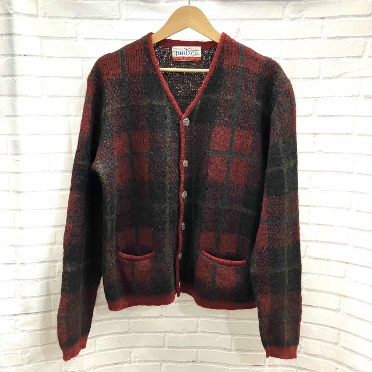 60s jantzen カーディガン モヘア チェック柄 60s USA製 25% モヘア 