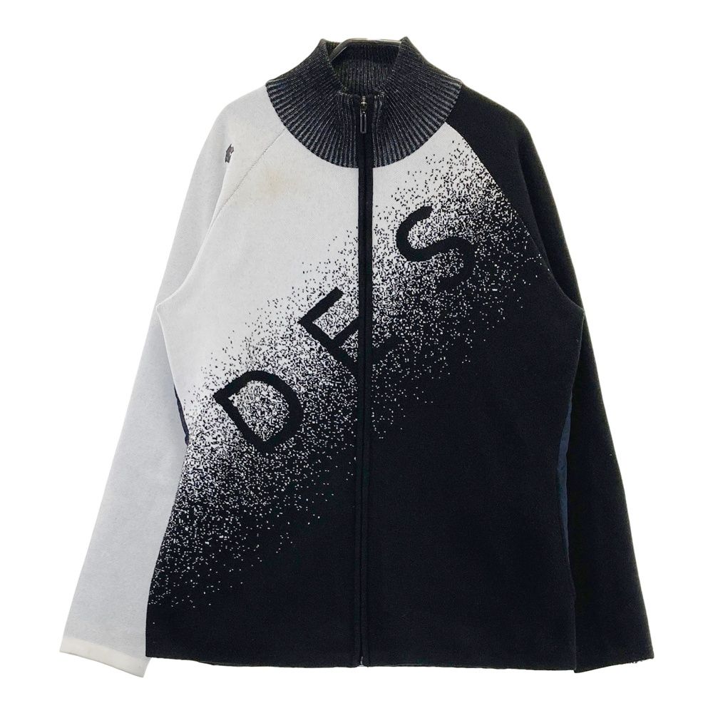 ✨美品✨DESCENTE GOLF 幾何学柄ジップジャケット☆黒白☆レディースL サイズ：L DESCENTE GOLF デサントゴルフ ウール混 切替 ニットジップ