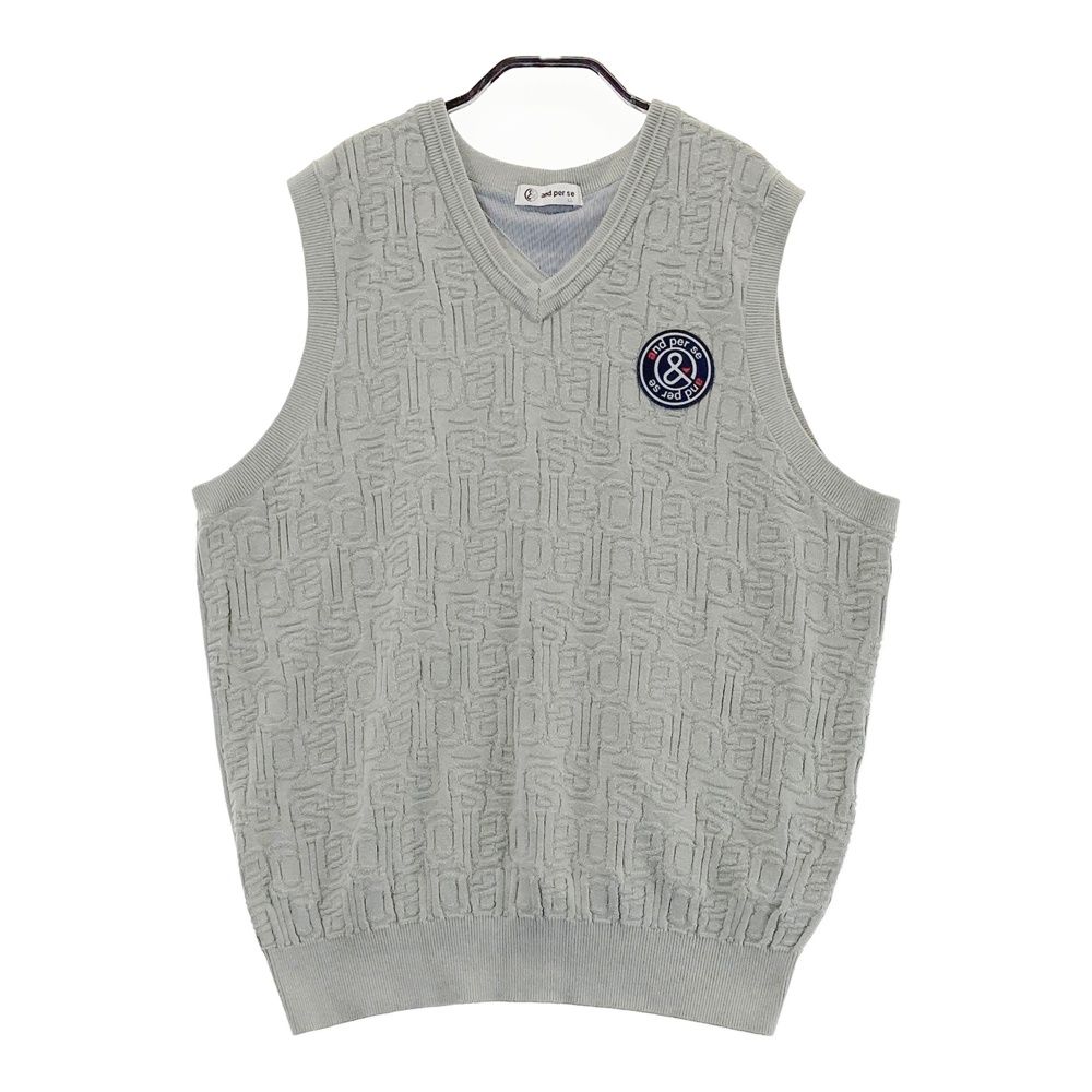 未使用 アンパスィand per se ゴルフ ニット ベスト メンズ L サイズ：LL AND PER SE アンパスィ ニットベスト 総柄 グレー系